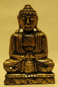 Ülő borobudur buddha, ezüst-arany, tükörrel